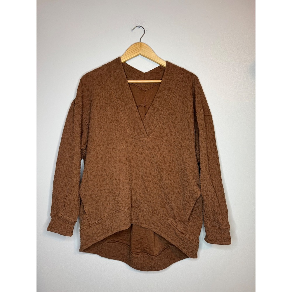 Lululemon Textured V Neck Pullover Size 6 Brown‎ Tunic Sweatshirt
